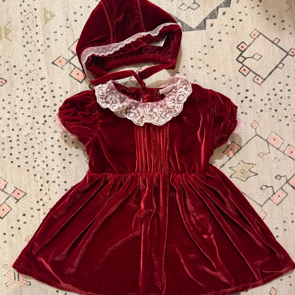 Velvet red holiday dress with hat